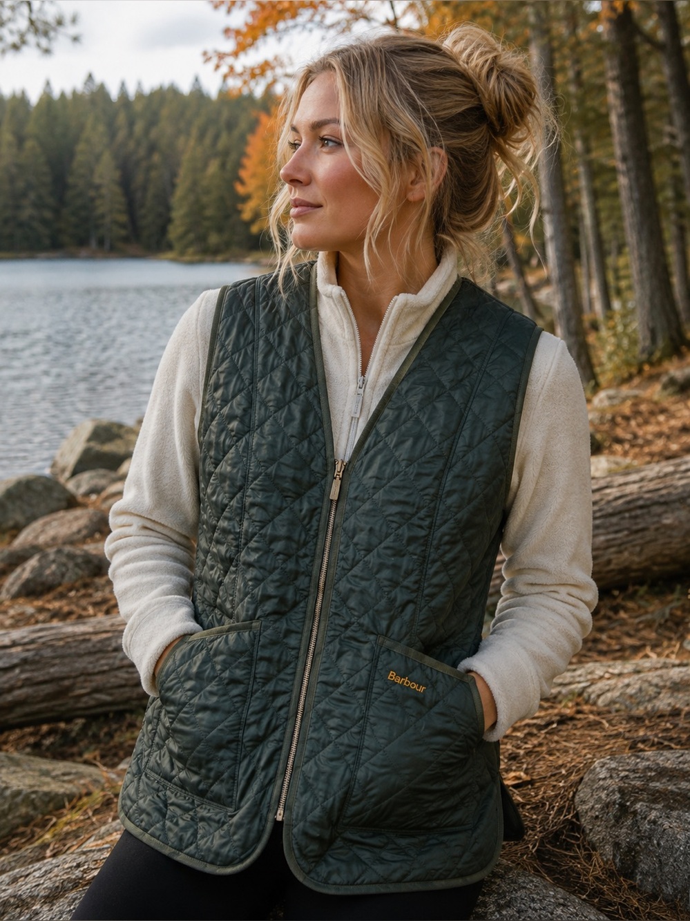 BARBOUR Women's fleece lined Betty Gilet Vest - US 10 - Olive Green